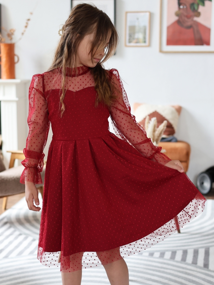 Платье для девочки нарядное БУШОН ST77, цвет бордовый