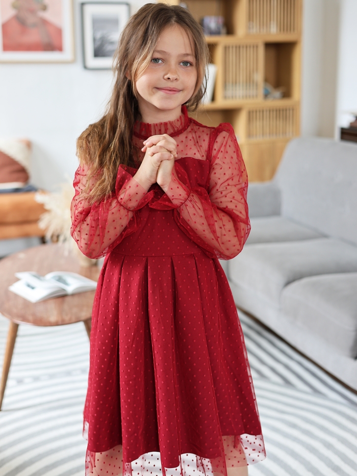 Платье для девочки нарядное БУШОН ST77, цвет бордовый