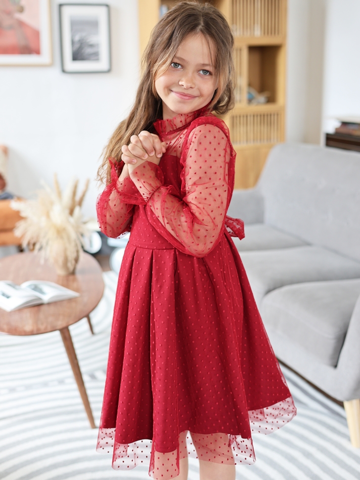 Платье для девочки нарядное БУШОН ST77, цвет бордовый