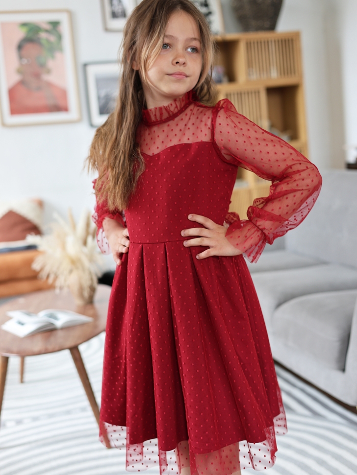 Платье для девочки нарядное БУШОН ST77, цвет бордовый