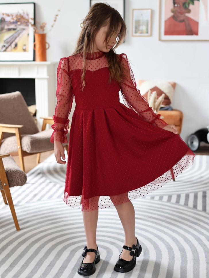 Платье для девочки нарядное БУШОН ST77, цвет бордовый