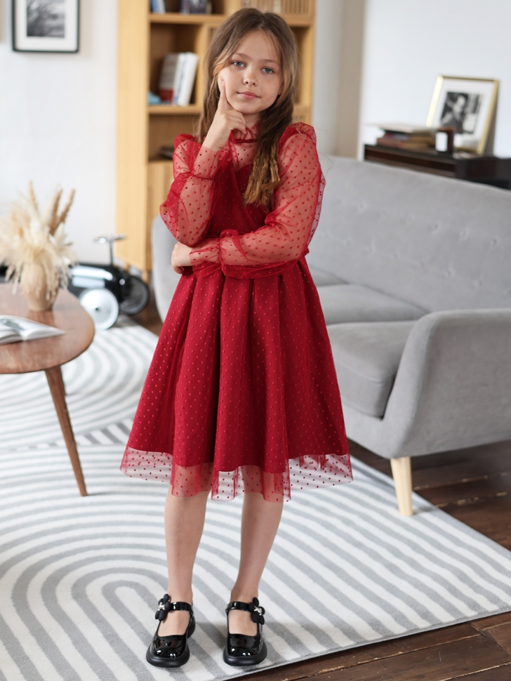 Платье для девочки нарядное БУШОН ST77, цвет бордовый