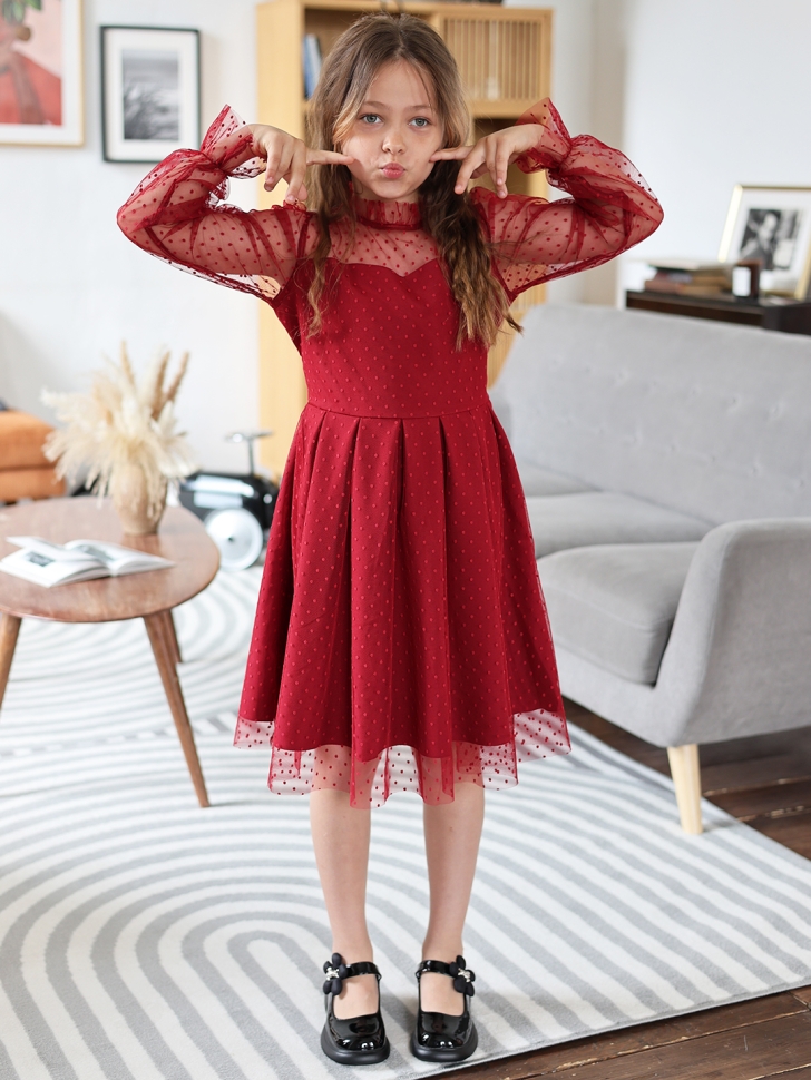 Платье для девочки нарядное БУШОН ST77, цвет бордовый