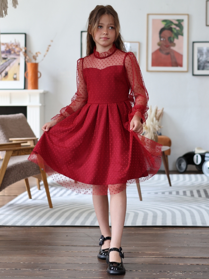 Платье для девочки нарядное БУШОН ST77, цвет бордовый