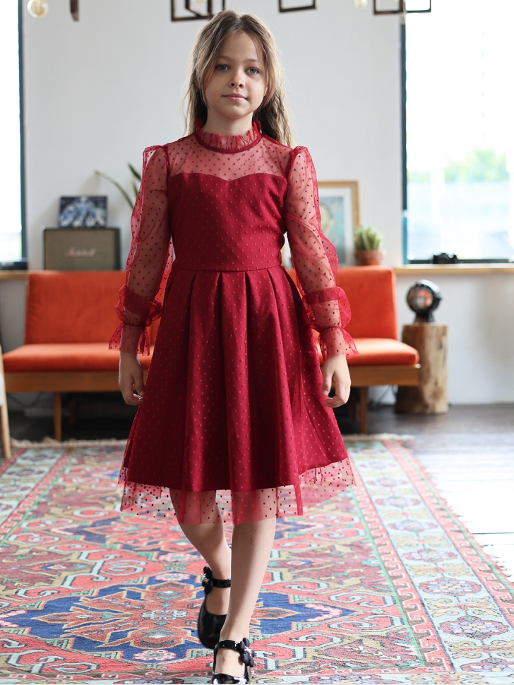 Платье для девочки нарядное БУШОН ST77, цвет бордовый