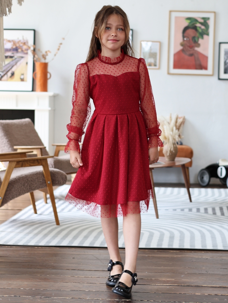 Платье для девочки нарядное БУШОН ST77, цвет бордовый