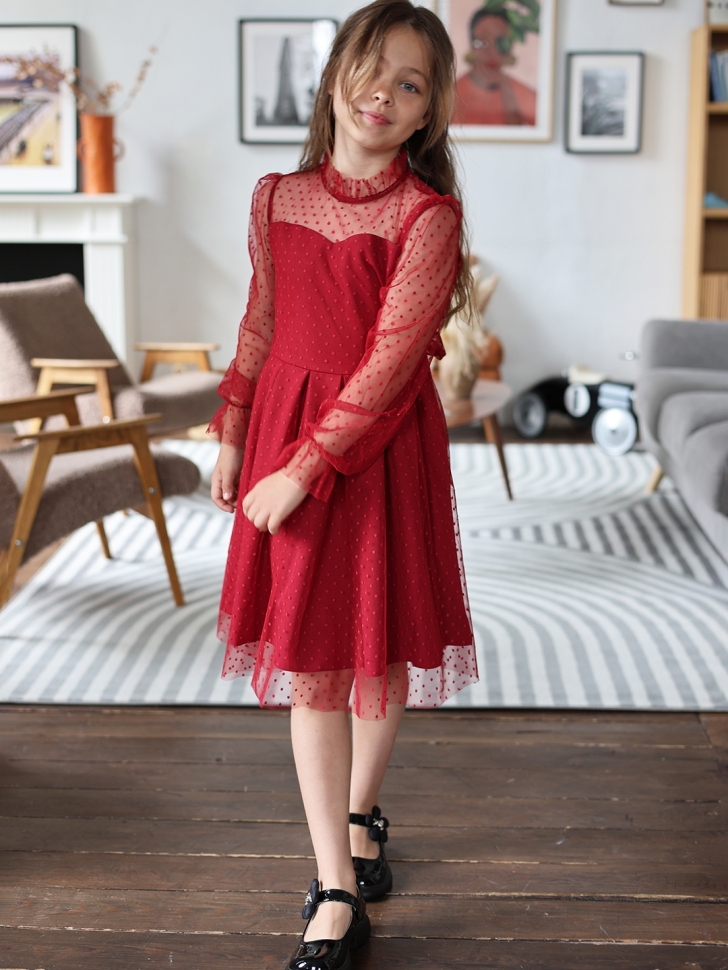 Платье для девочки нарядное БУШОН ST77, цвет бордовый