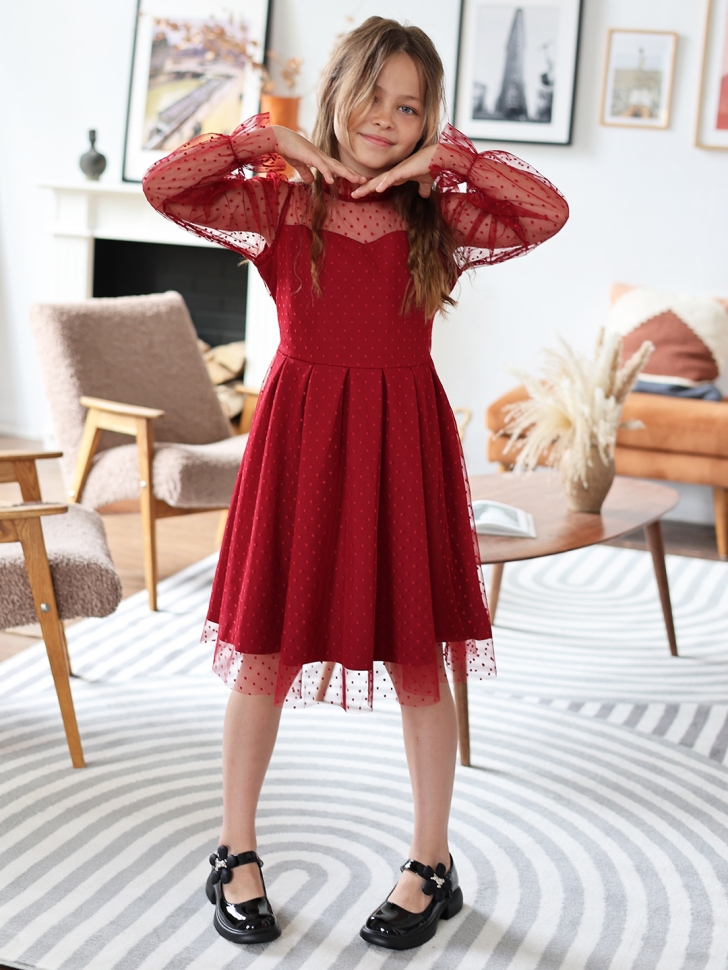 Платье для девочки нарядное БУШОН ST77, цвет бордовый