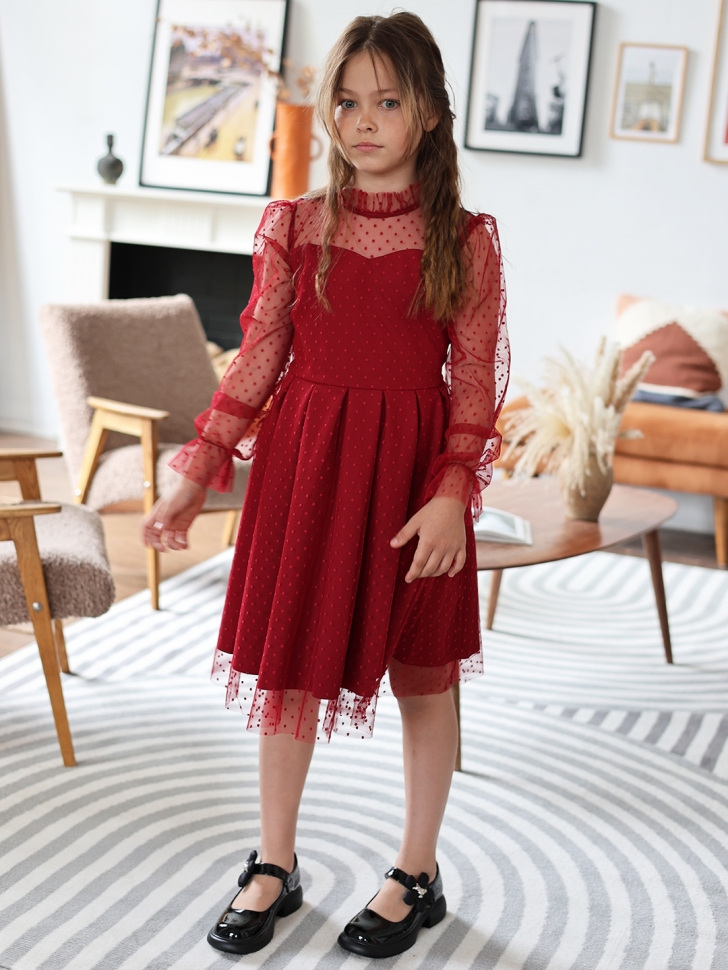 Платье для девочки нарядное БУШОН ST77, цвет бордовый