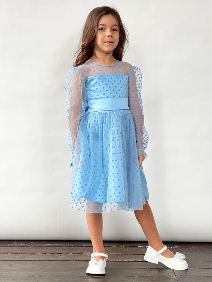 Платье для девочки нарядное БУШОН ST58, отделка фатин, цвет голубой