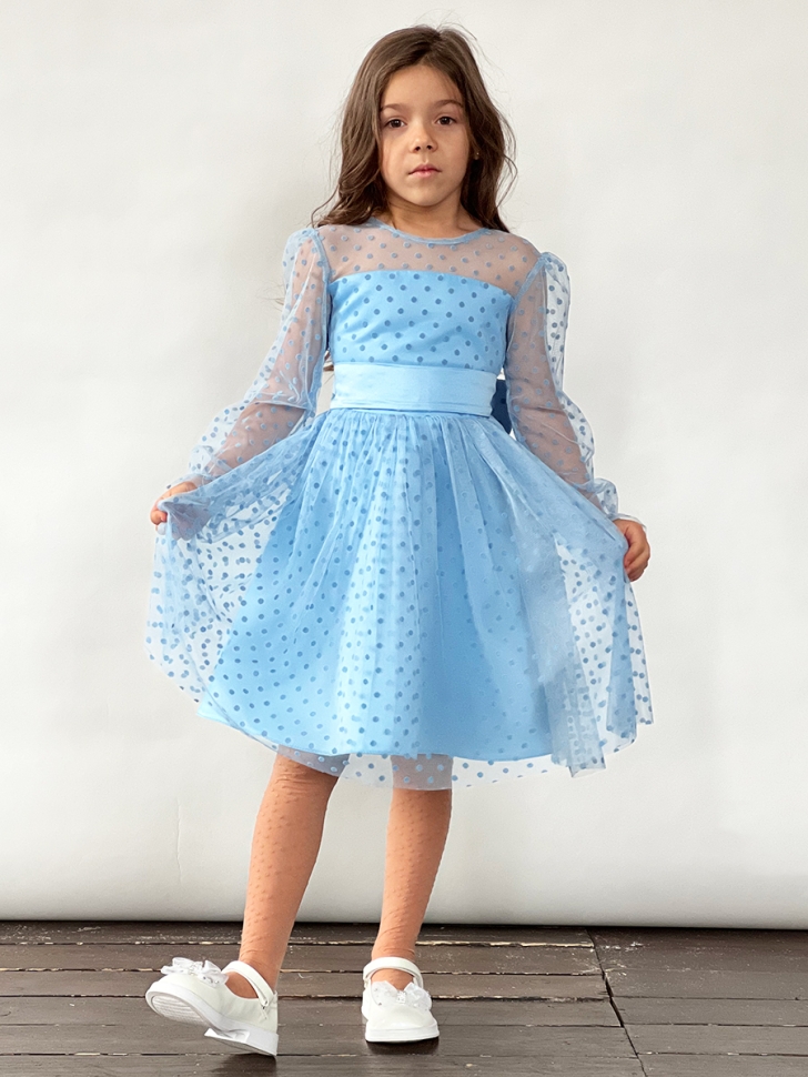 Платье для девочки нарядное БУШОН ST58, отделка фатин, цвет голубой