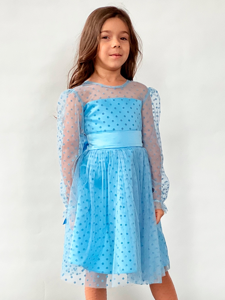 Платье для девочки нарядное БУШОН ST58, отделка фатин, цвет голубой