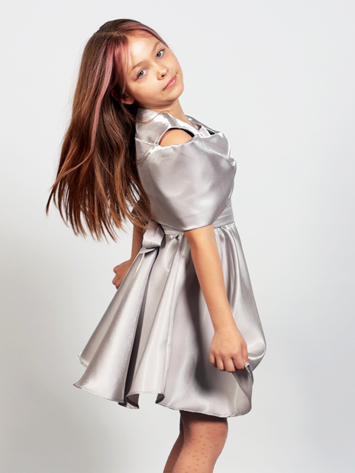 Платье для девочки нарядное БУШОН ST310, цвет серый жемчуг 