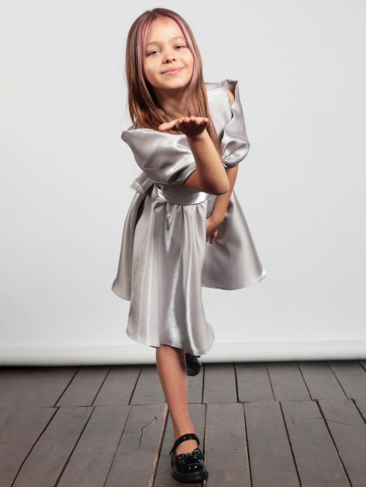 Платье для девочки нарядное БУШОН ST310, цвет серый жемчуг 