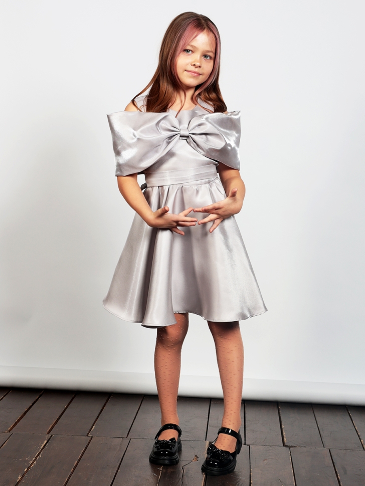 Платье для девочки нарядное БУШОН ST310, цвет серый жемчуг 