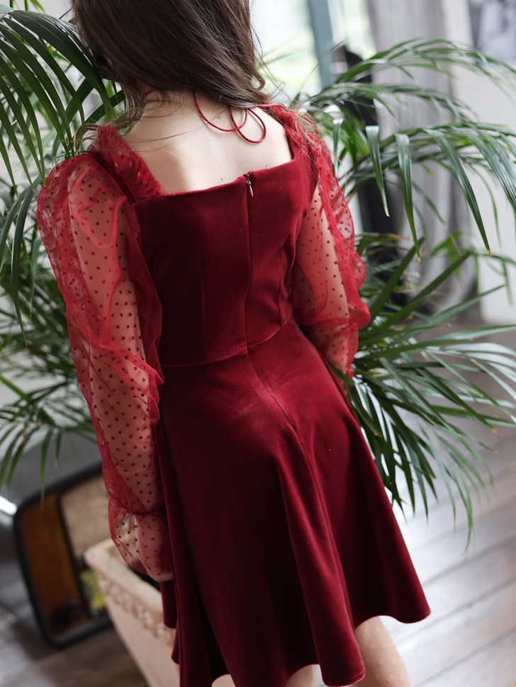 Платье велюровое нарядное БУШОН ST632, цвет бордовый choker