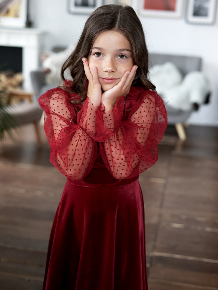 Платье велюровое нарядное БУШОН ST632, цвет бордовый choker