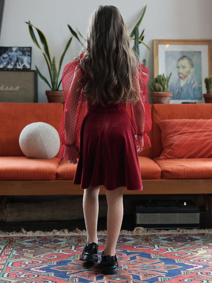 Платье велюровое нарядное БУШОН ST632, цвет бордовый choker