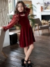 Платье велюровое нарядное БУШОН ST632, цвет бордовый choker