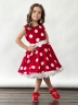 Платье для девочки нарядное БУШОН ST20, стиляги цвет малиновый, белый пояс, принт белый горох 