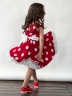 Платье для девочки нарядное БУШОН ST20, стиляги цвет малиновый, белый пояс, принт белый горох 