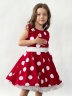 Платье для девочки нарядное БУШОН ST20, стиляги цвет малиновый, белый пояс, принт белый горох 