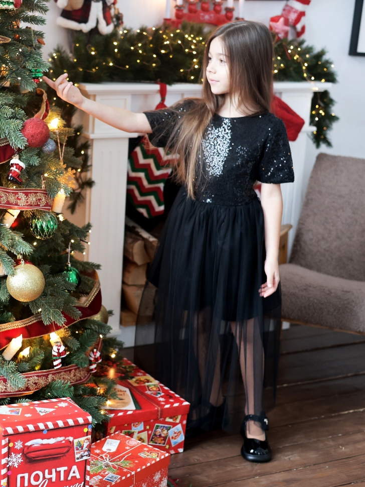 Платье для девочки нарядное БУШОН ST540, цвет черный 