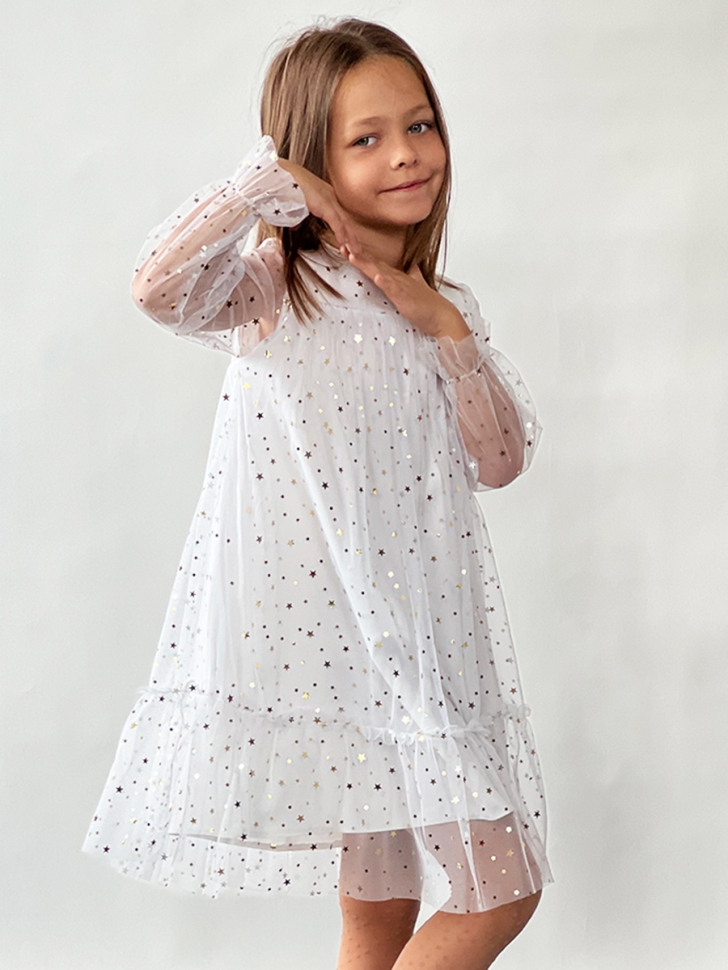 Платье для девочки нарядное БУШОН ST53, цвет белый звезды 