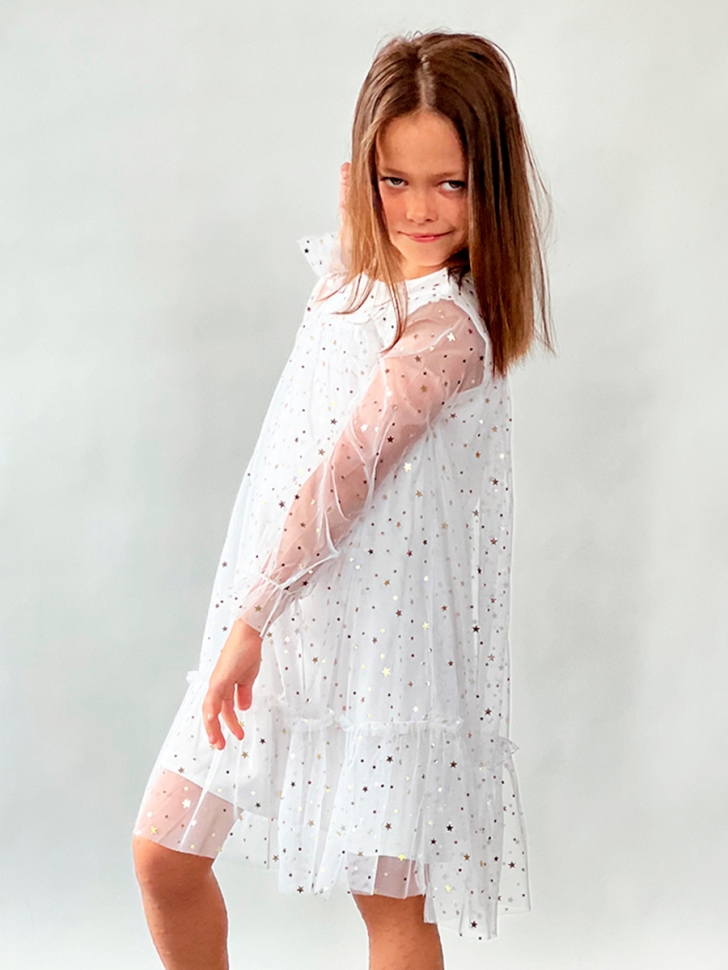 Платье для девочки нарядное БУШОН ST53, цвет белый звезды 