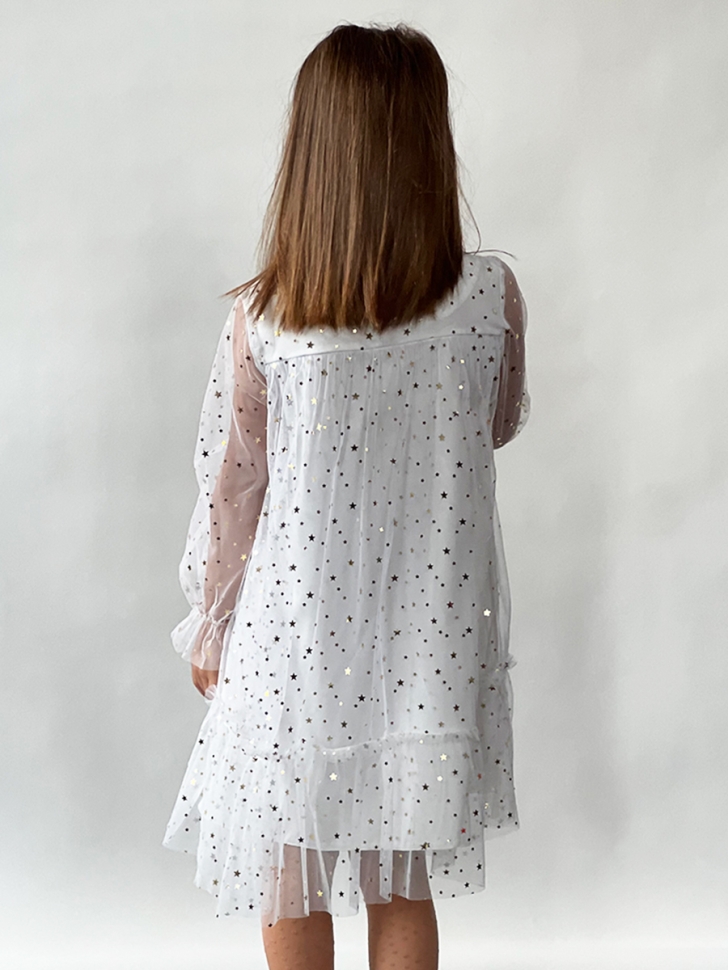 Платье для девочки нарядное БУШОН ST53, цвет белый звезды 