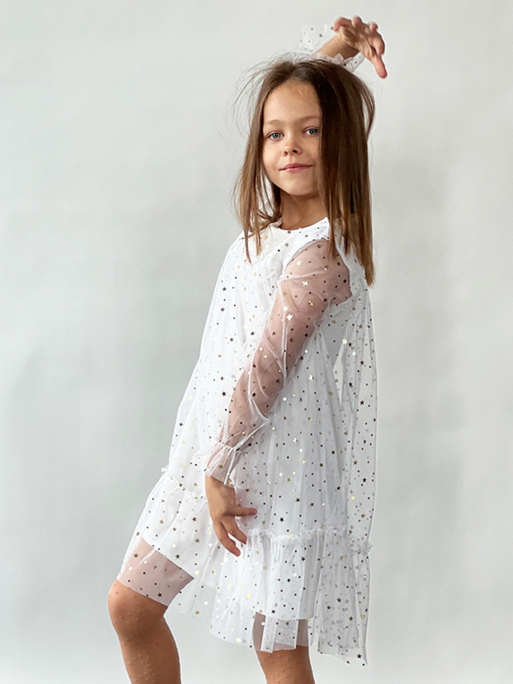 Платье для девочки нарядное БУШОН ST53, цвет белый звезды 