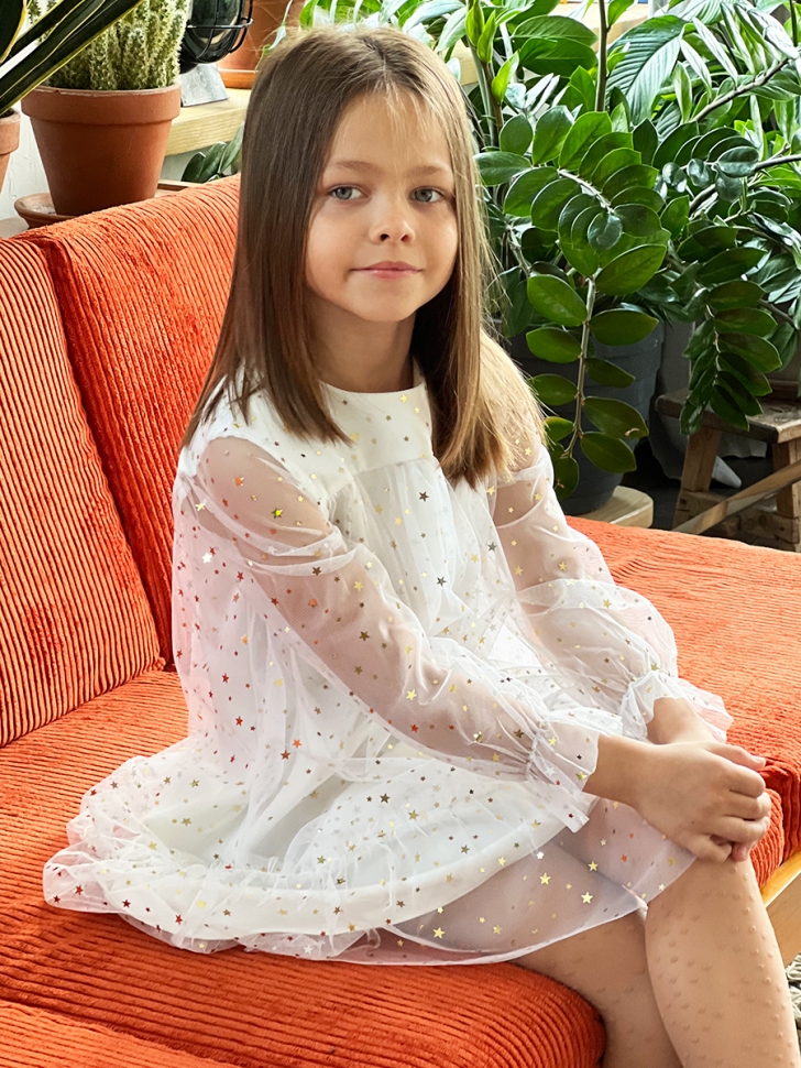 Платье для девочки нарядное БУШОН ST53, цвет белый звезды 