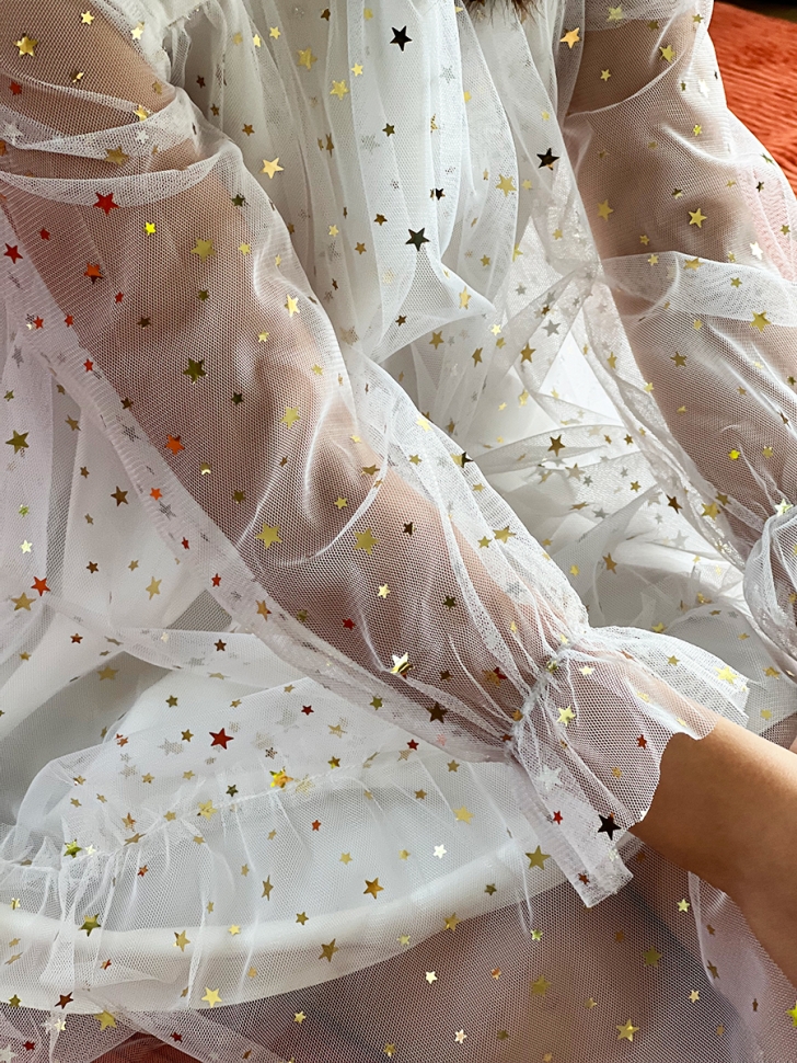 Платье для девочки нарядное БУШОН ST53, цвет белый звезды 