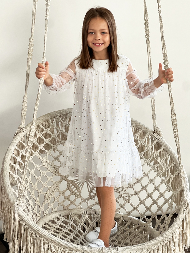Платье для девочки нарядное БУШОН ST53, цвет белый звезды 