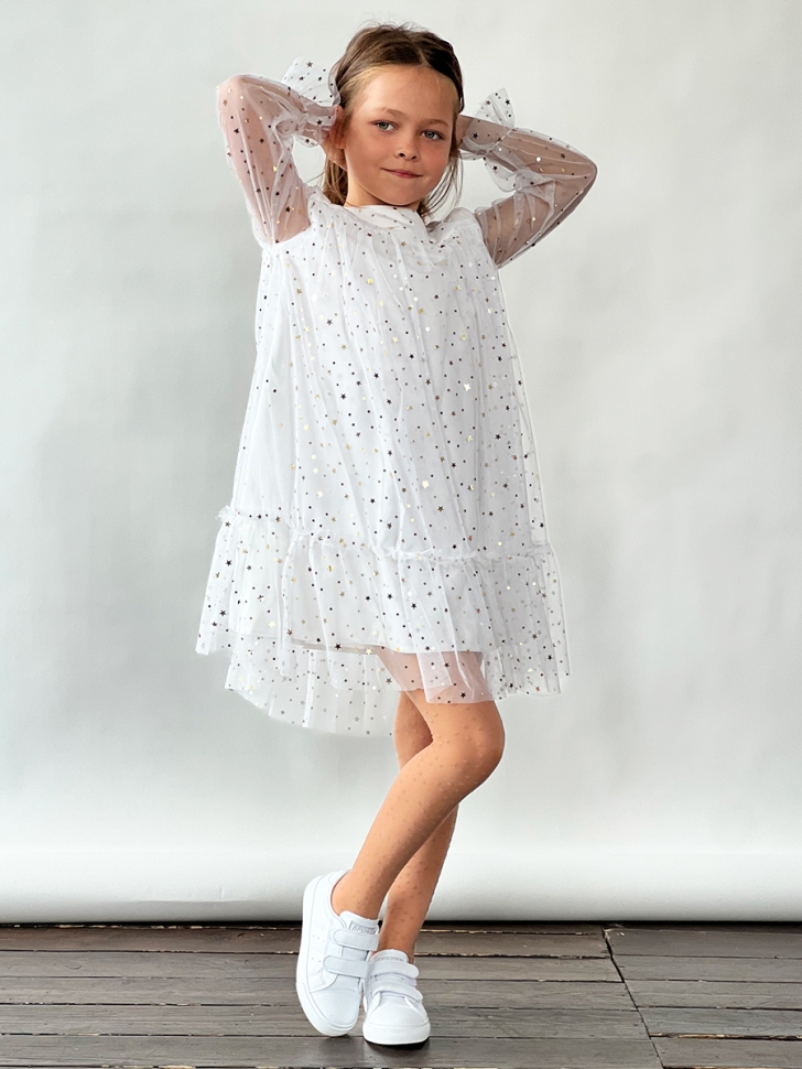 Платье для девочки нарядное БУШОН ST53, цвет белый звезды 