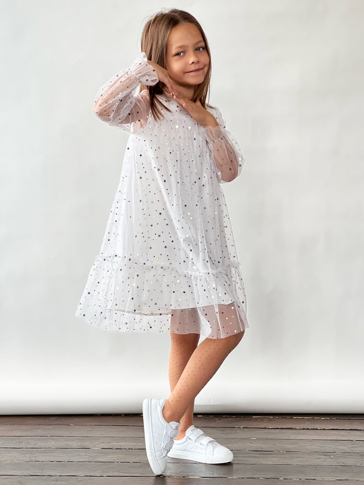 Платье для девочки нарядное БУШОН ST53, цвет белый звезды 