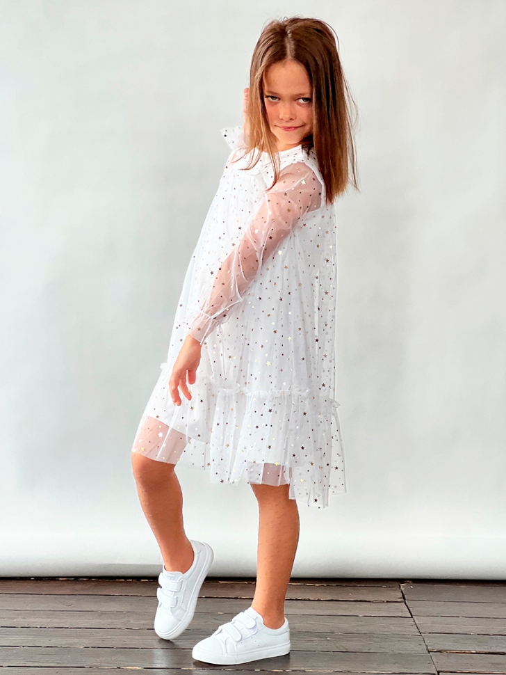 Платье для девочки нарядное БУШОН ST53, цвет белый звезды 