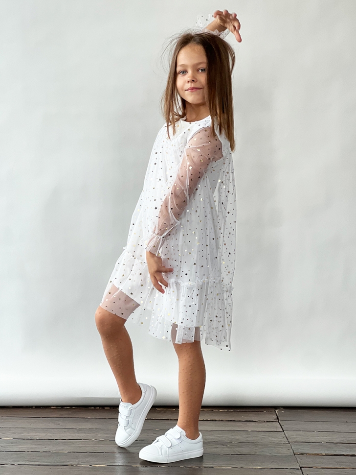 Платье для девочки нарядное БУШОН ST53, цвет белый звезды 