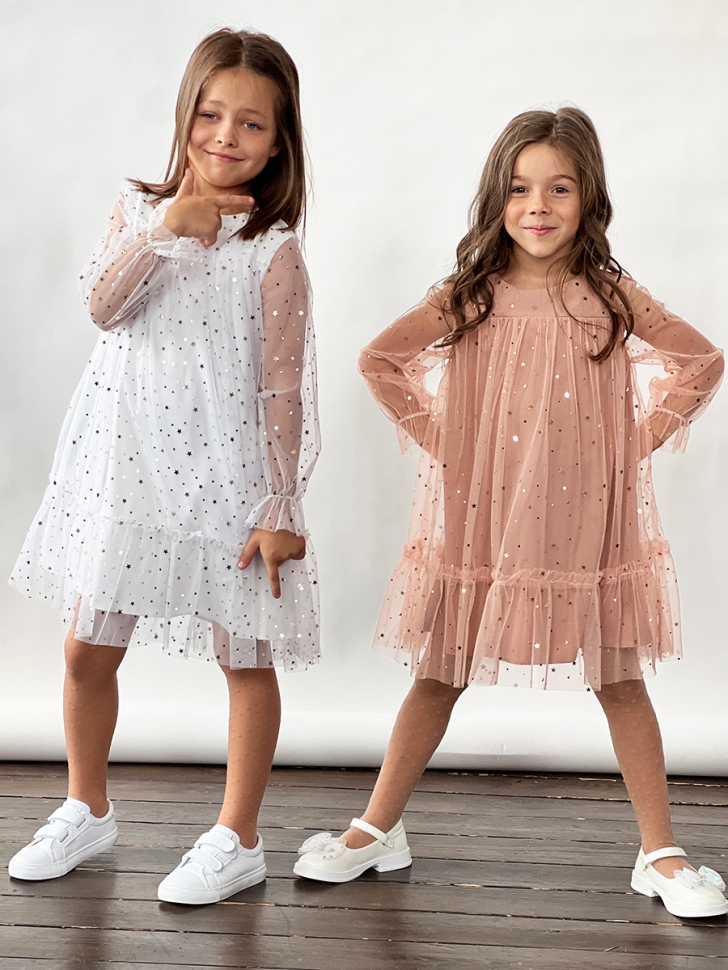 Платье для девочки нарядное БУШОН ST53, цвет белый звезды 