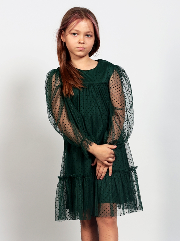 Платье для девочки нарядное БУШОН ST56, цвет изумрудный 