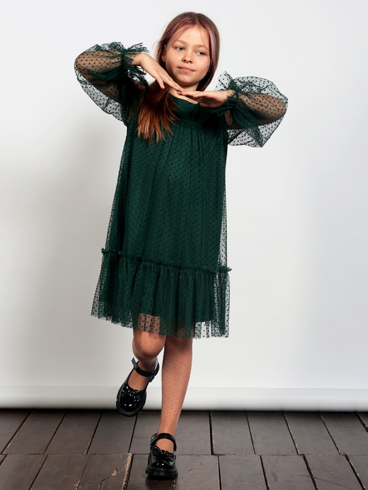 Платье для девочки нарядное БУШОН ST56, цвет изумрудный 