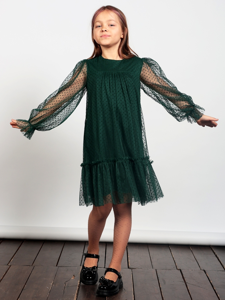 Платье для девочки нарядное БУШОН ST56, цвет изумрудный 