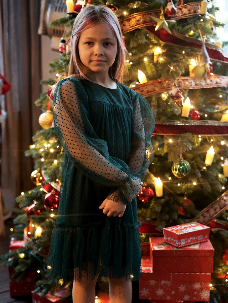 Платье для девочки нарядное БУШОН ST56, цвет изумрудный 