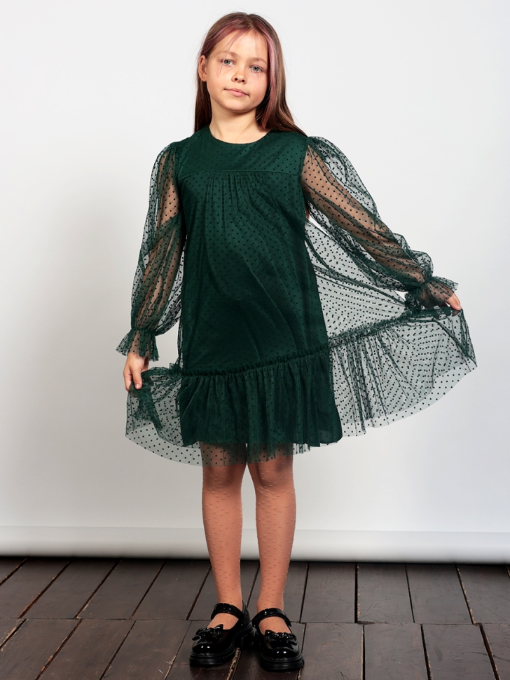 Платье для девочки нарядное БУШОН ST56, цвет изумрудный 