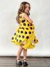 Платье для девочки нарядное БУШОН ST20, стиляги цвет желтый, желтый пояс, принт т-синий горох 