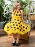 Платье для девочки нарядное БУШОН ST20, стиляги цвет желтый, желтый пояс, принт т-синий горох 