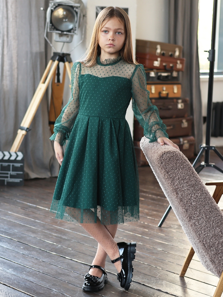 Платье для девочки нарядное БУШОН ST77, цвет изумрудный