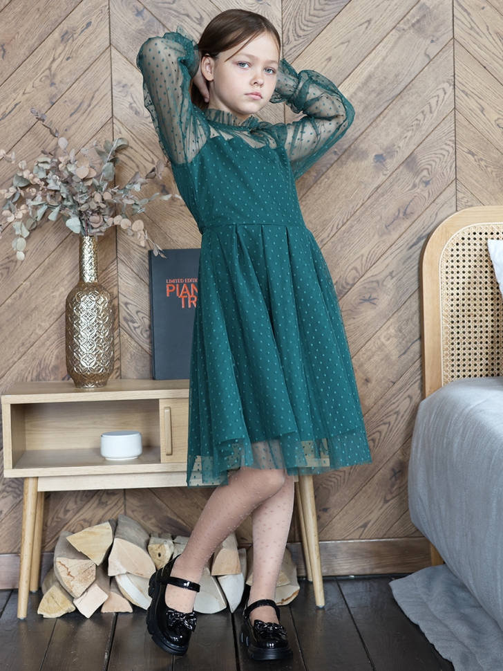 Платье для девочки нарядное БУШОН ST77, цвет изумрудный