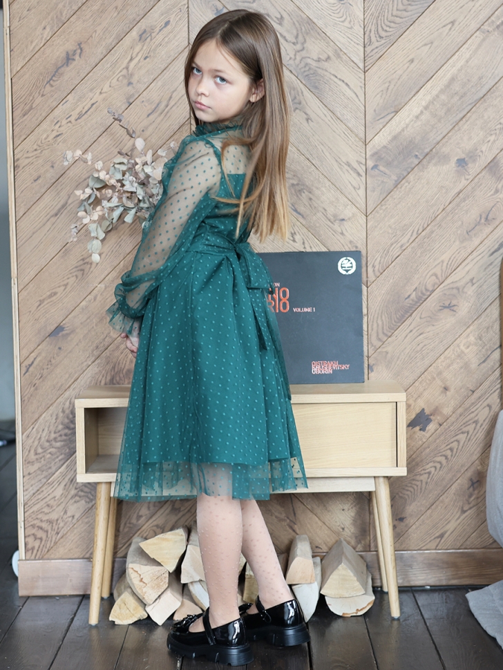 Платье для девочки нарядное БУШОН ST77, цвет изумрудный