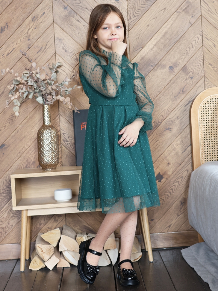 Платье для девочки нарядное БУШОН ST77, цвет изумрудный